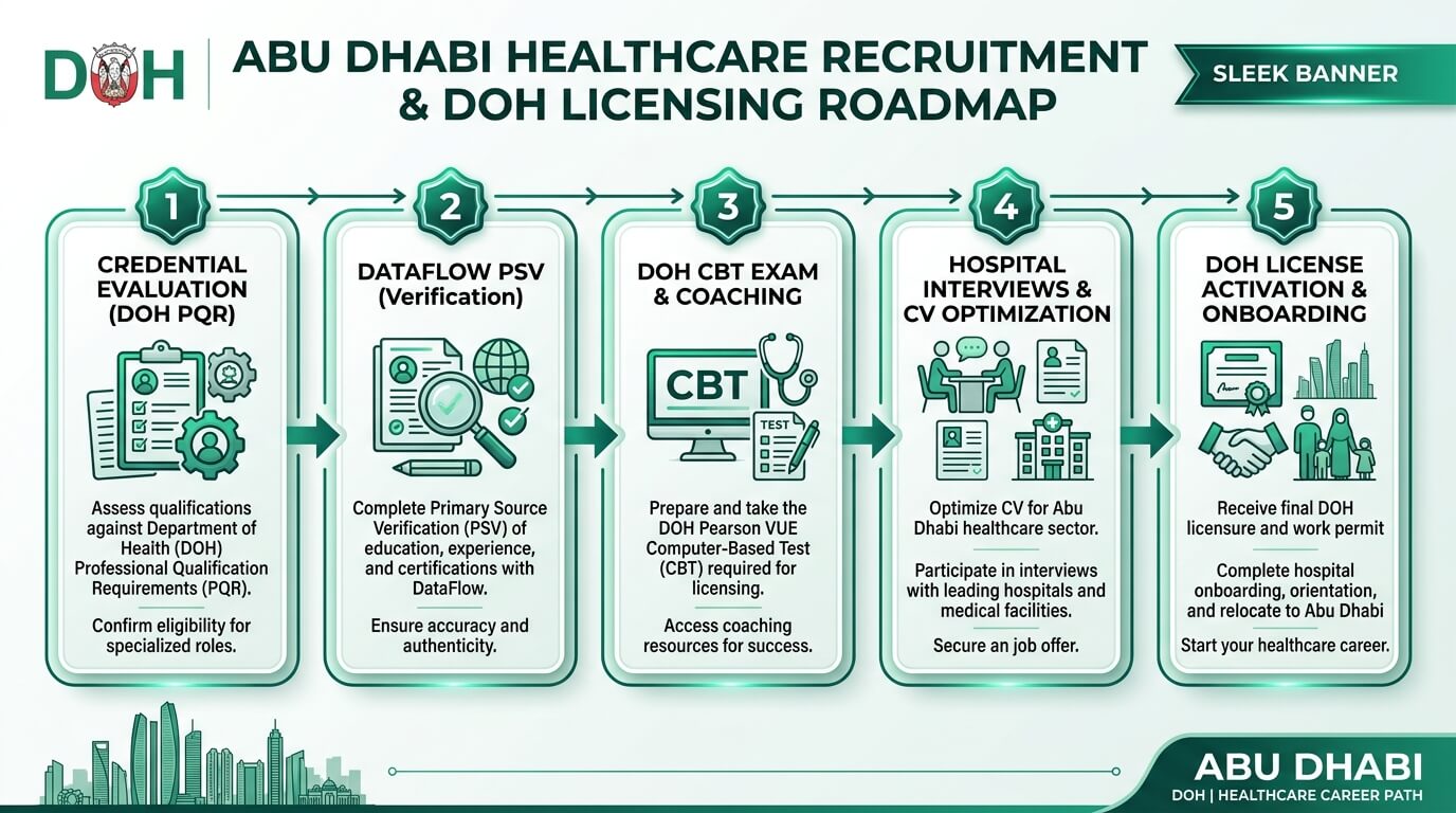 Abu Dhabi Healthcare Job Recruitment & DOH Licensing 5-Stage Roadmap
