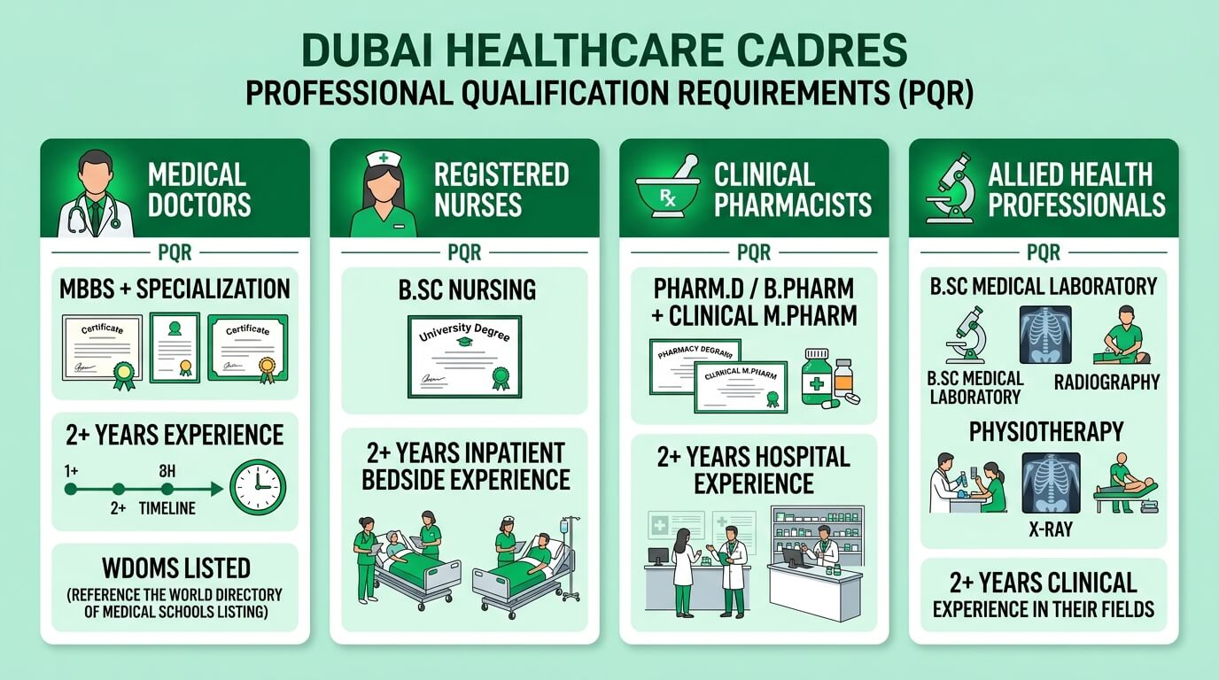 Dubai Healthcare Professional Cadres & PQR Qualification Matrix