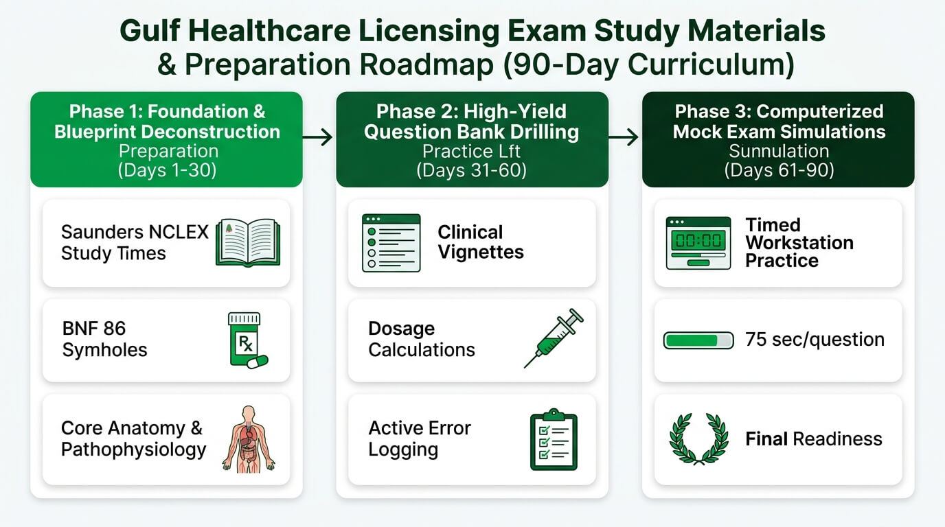 Gulf Healthcare Licensing Exam Study Materials & Preparation Roadmap (90-Day Curriculum)