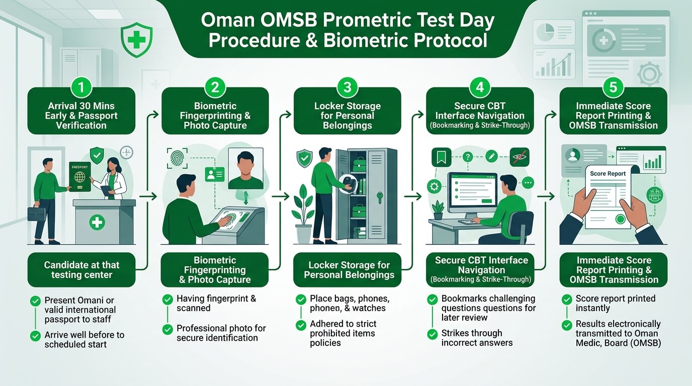 Oman OMSB Prometric Test Day Procedure and Biometric Verification Lifecycle
