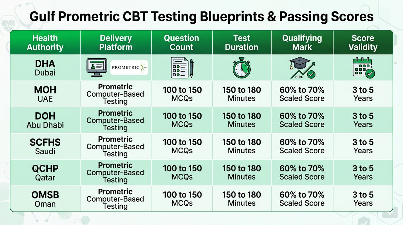 Gulf Prometric CBT Testing Blueprints and Passing Scores Matrix