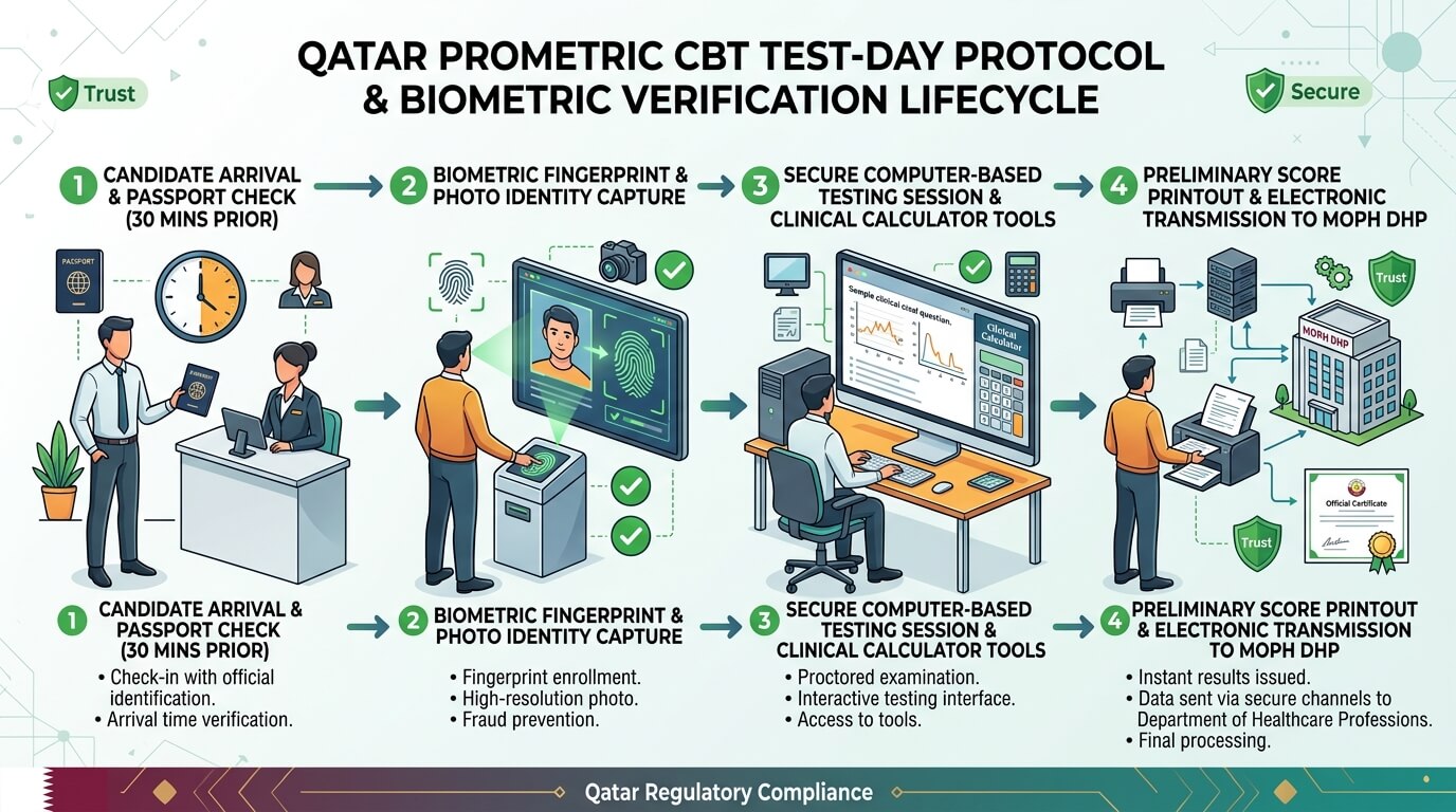 Qatar Prometric Test Day Verification Flowchart